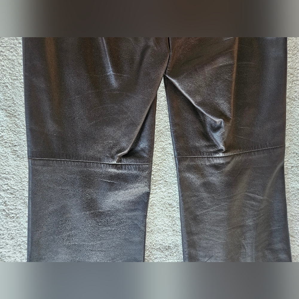 VTG DANA BUCHMAN Chocolate Brown Leather Pants | SZ 6P - Picture 8 of 12